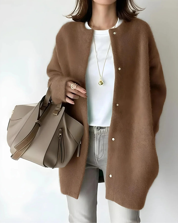 Women's Crew Neck Cardigan – Snap Button Closure