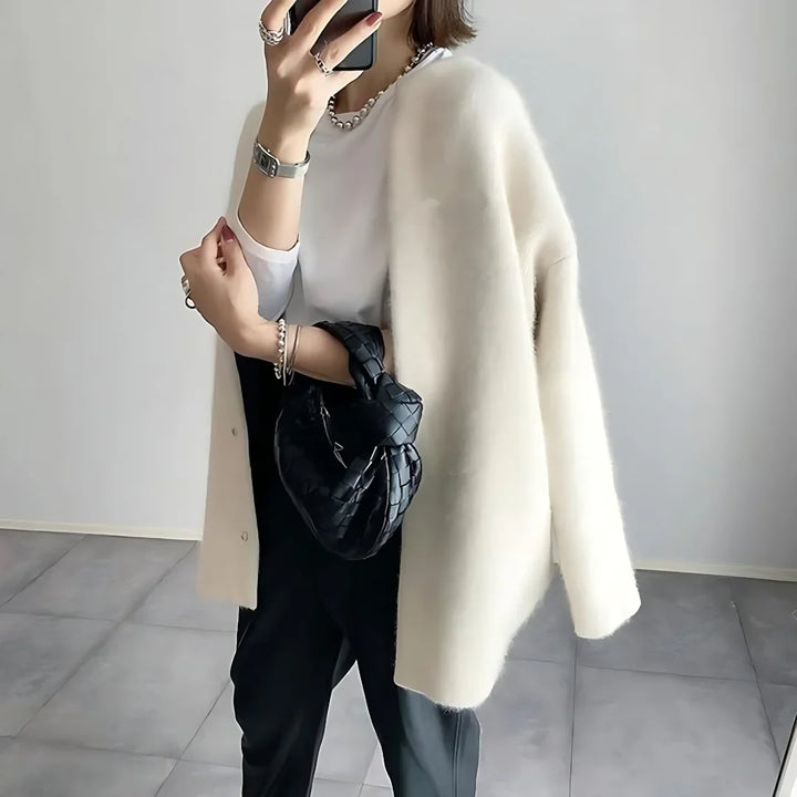 Women's Crew Neck Cardigan – Snap Button Closure