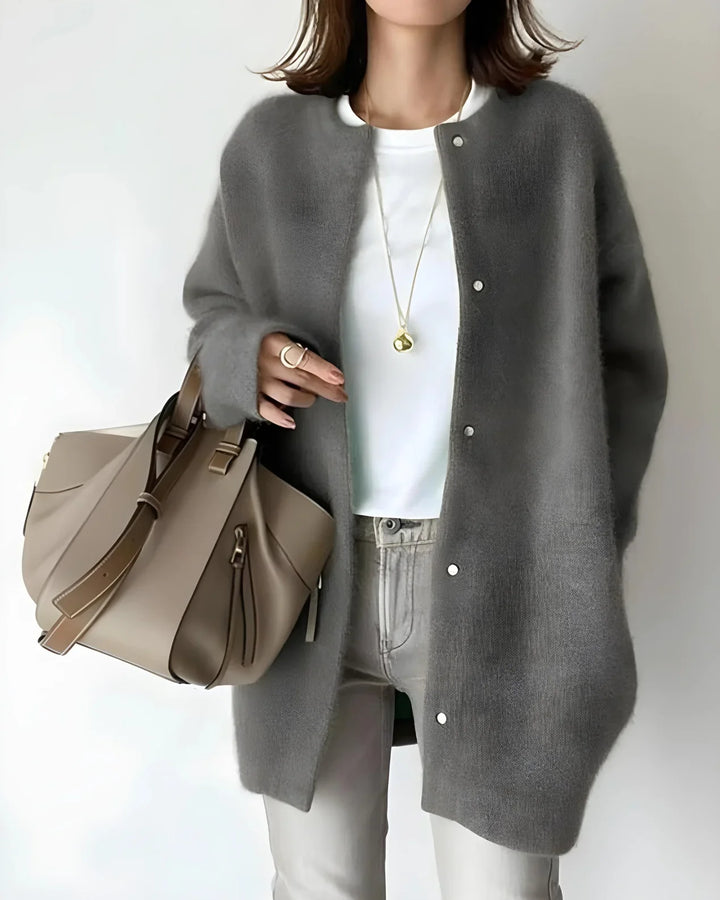 Women's Crew Neck Cardigan – Snap Button Closure