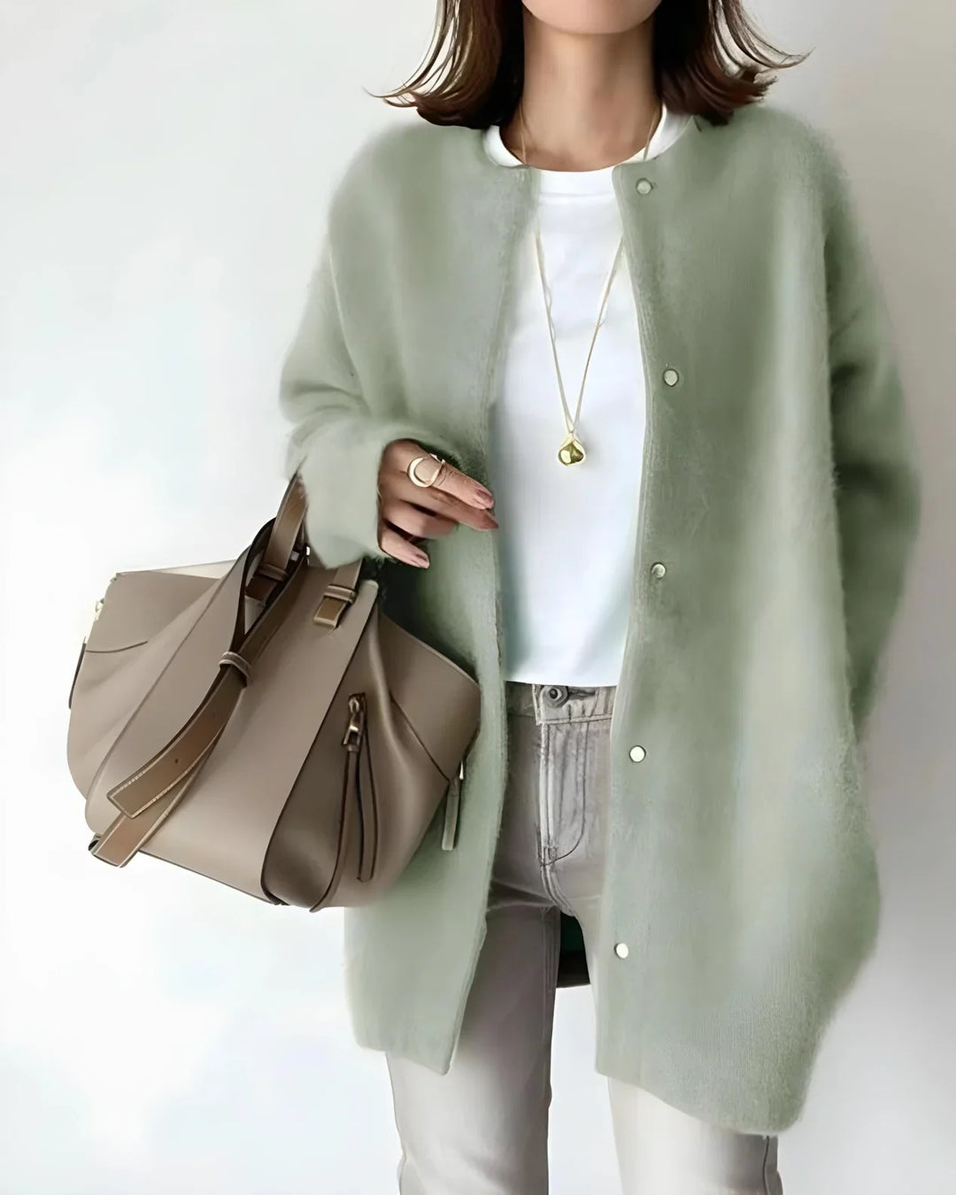 Women's Crew Neck Cardigan – Snap Button Closure