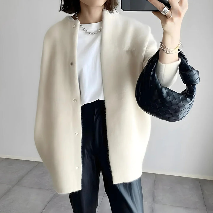Women's Crew Neck Cardigan – Snap Button Closure