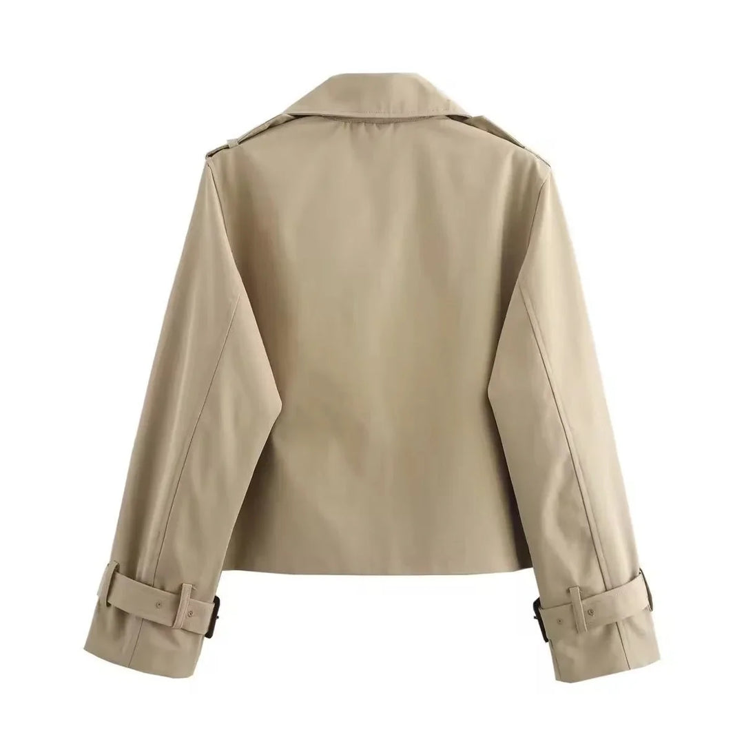 Women's Cropped Double-Breasted Trench Coat Buckle Cuff