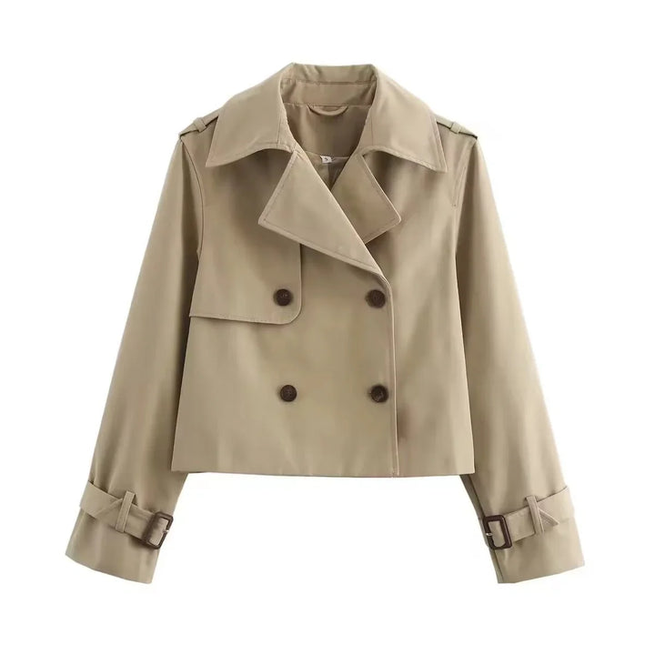 Women's Cropped Double-Breasted Trench Coat Buckle Cuff