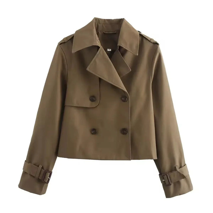 Women's Cropped Double-Breasted Trench Coat Buckle Cuff