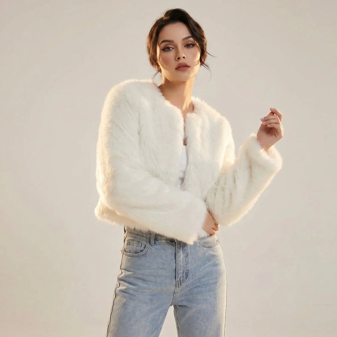 Women's Cropped Faux Fur Cardigan Jacket