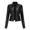 Women's Cropped Faux Leather Jacket Stand-Collar Moto Biker