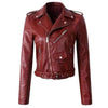 Women's Cropped Moto Faux Leather Jacket Belted Biker