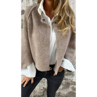 Women's Cropped Soft Knit Cardigan – Wide-Sleeve Stand-Collar Front