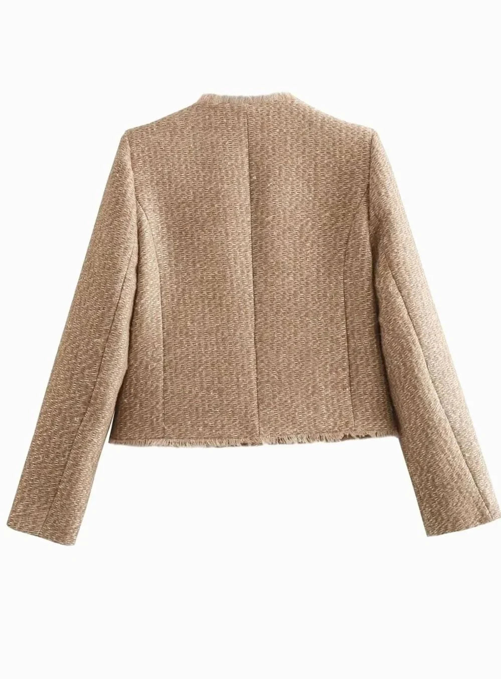 Women's Button-Front Cropped Tweed Winter Jacket