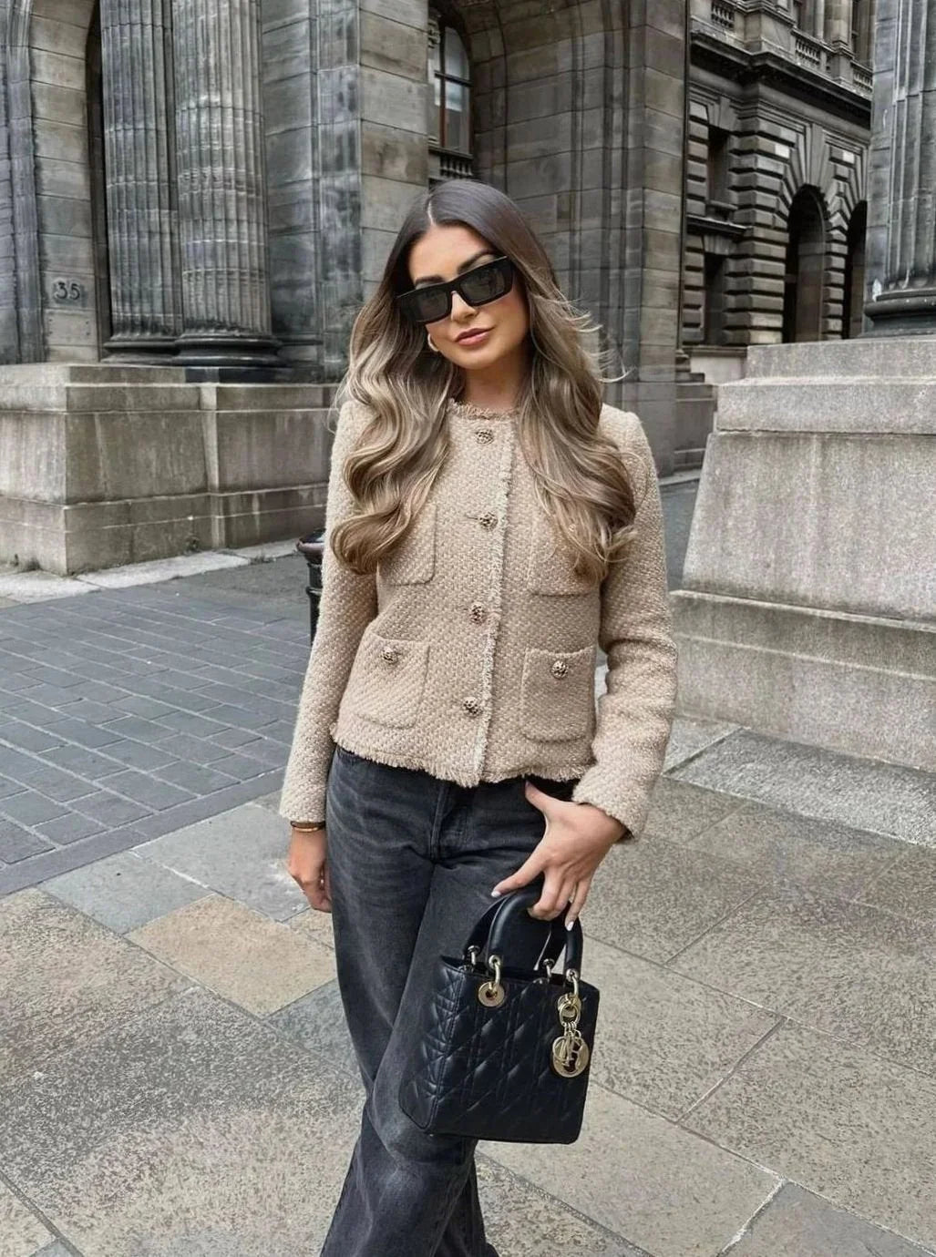 Women's Button-Front Cropped Tweed Winter Jacket