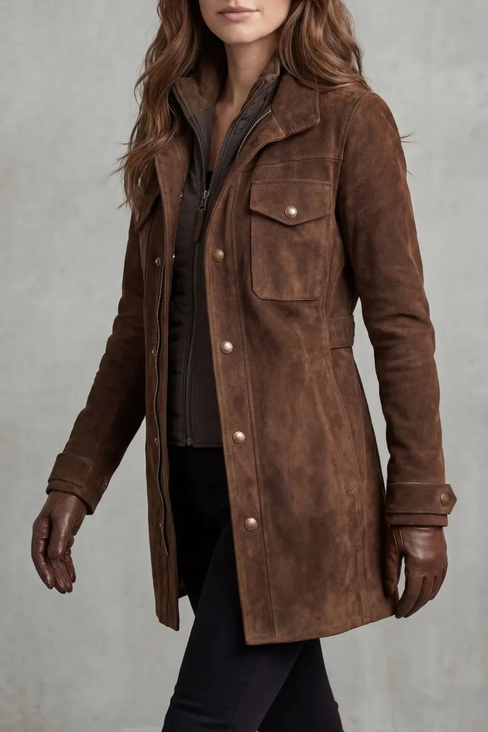 Women's Long Coat Suede Custom
