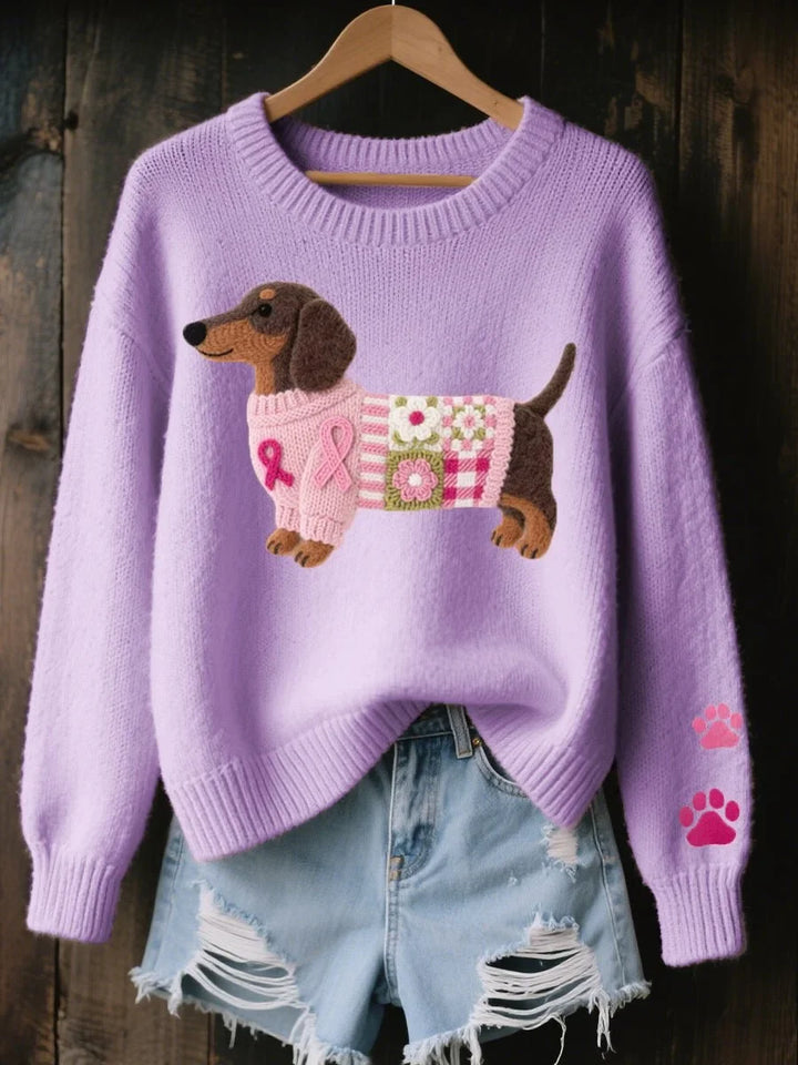 Women's Dachshund Patchwork Crewneck Knit Sweater