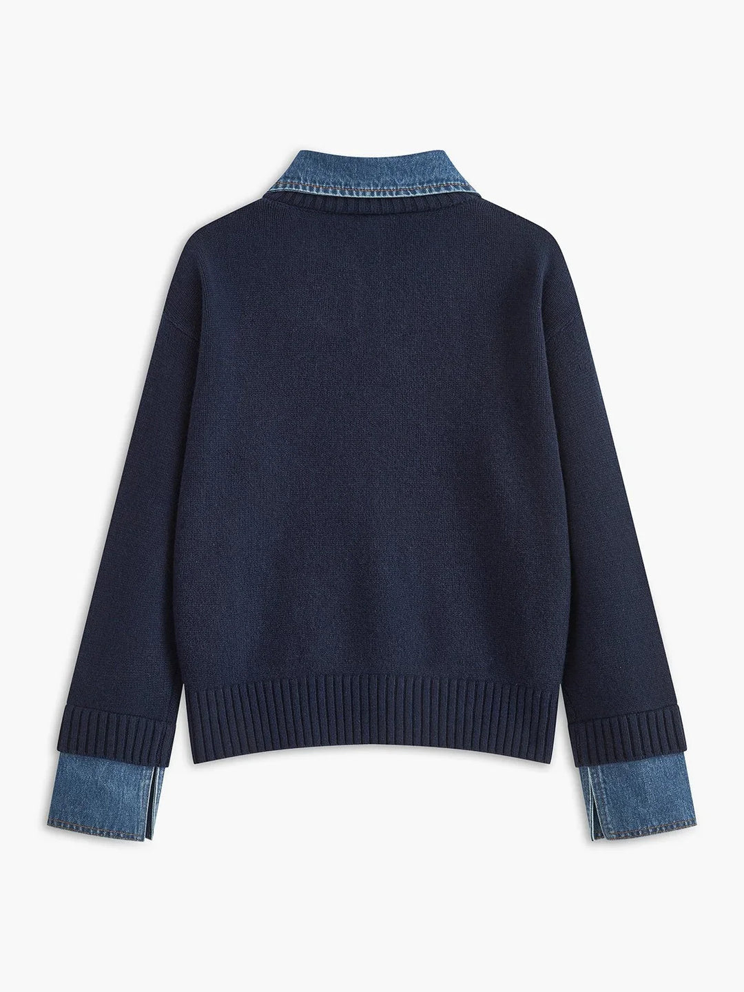 Women's Denim-Collar Knit Polo Sweater