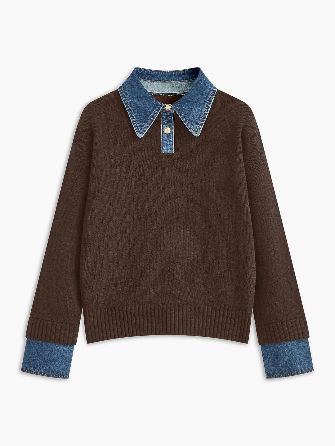 Women's Denim-Collar Knit Polo Sweater