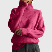 Women's Diamond-Pattern Knit Sweater – Turtleneck And Ribbed Cuffs