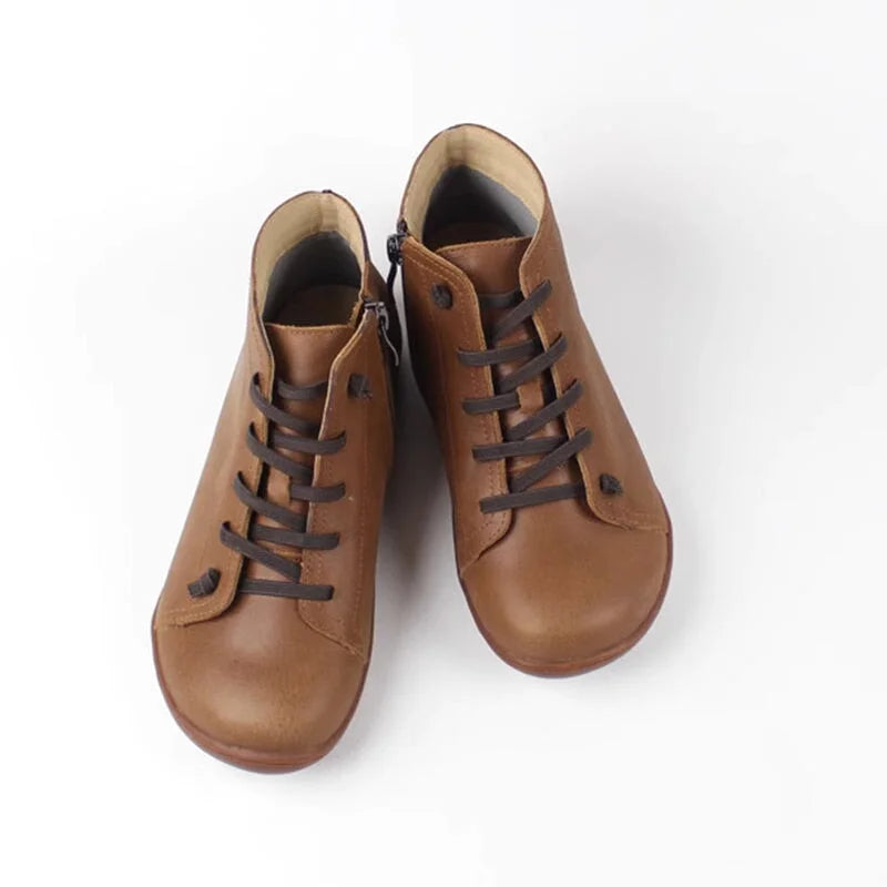 Women's Distressed Leather Ankle Boots – Side Zipper And Lace-Up Front