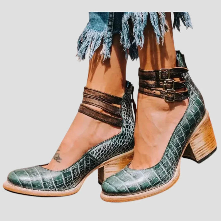Women's Distressed Leather Cut-Out Boots – Triple-Buckle Ankle Straps