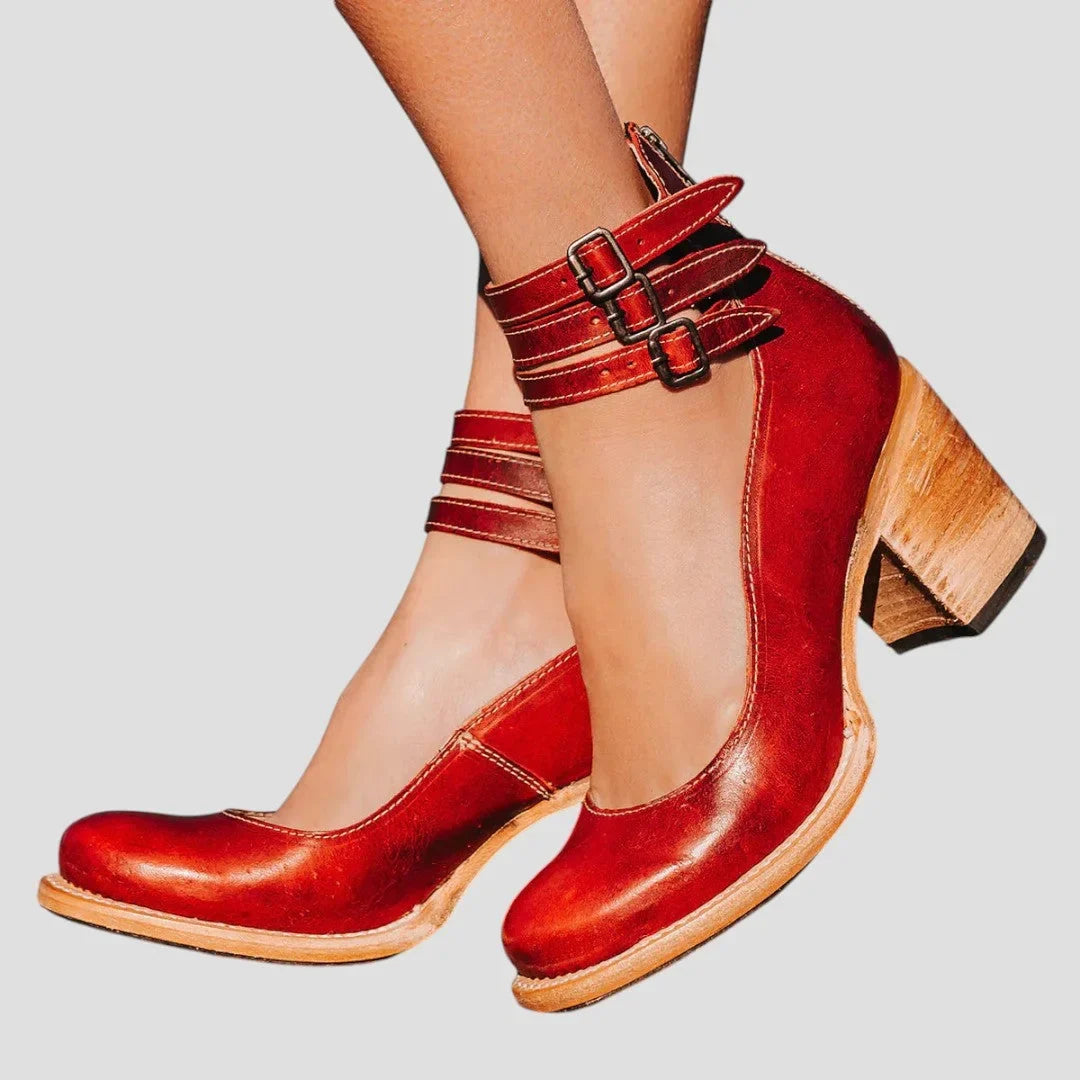 Women's Distressed Leather Cut-Out Boots – Triple-Buckle Ankle Straps