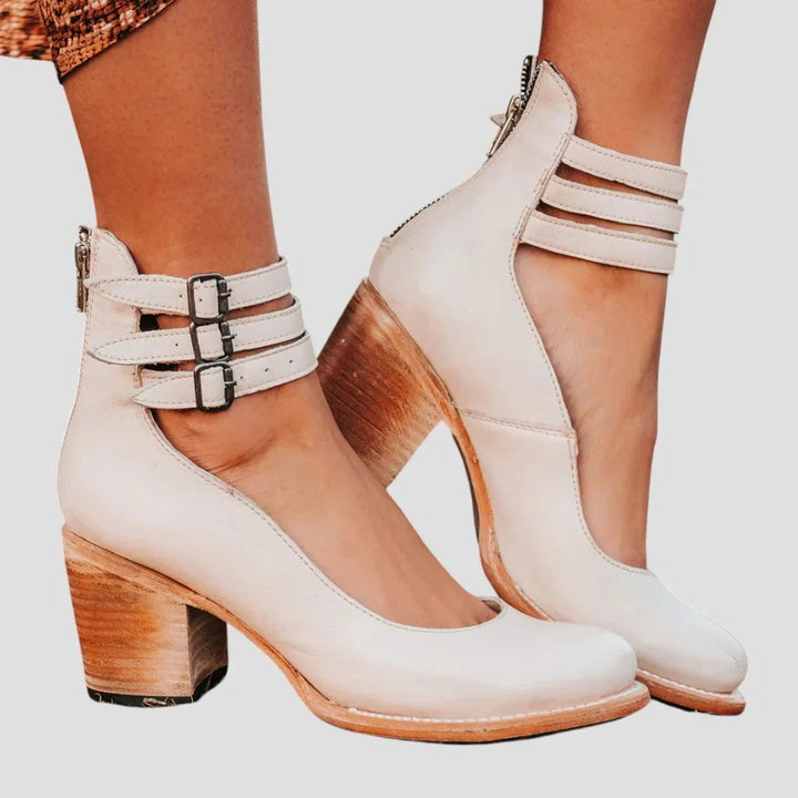 Women's Distressed Leather Cut-Out Boots – Triple-Buckle Ankle Straps