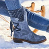 Women's Distressed Mid-Calf Boots – Side Zipper And Studded Lace-Up Back