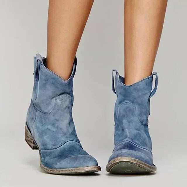 Women's Distressed Suede Fringed Western Cowboy Boots – Pull-On Style