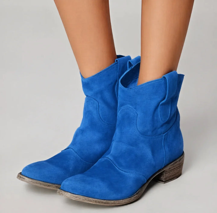 Women's Distressed Western-Style Suede Ankle Boots – Low Block Heel