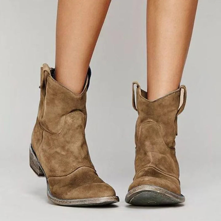 Women's Distressed Western-Style Suede Ankle Boots – Low Block Heel