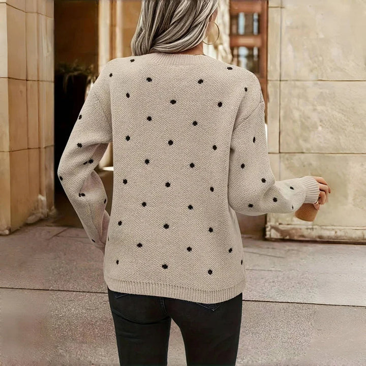 Women's Dotted Knit Sweater – Crew-Neck And Long Sleeves