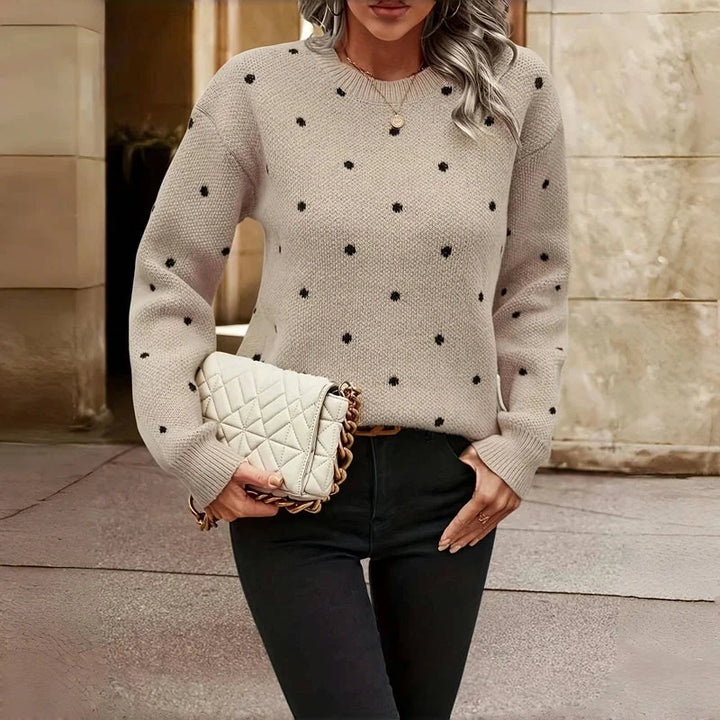 Women's Dotted Knit Sweater – Crew-Neck And Long Sleeves