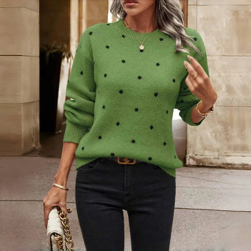 Women's Dotted Knit Sweater – Crew-Neck And Long Sleeves