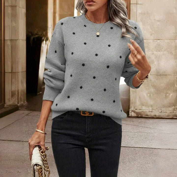 Women's Dotted Knit Sweater – Crew-Neck And Long Sleeves