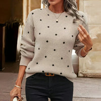 Women's Dotted Knit Sweater – Crew-Neck And Long Sleeves