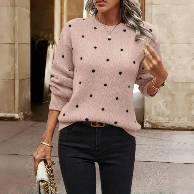 Women's Dotted Knit Sweater – Crew-Neck And Long Sleeves