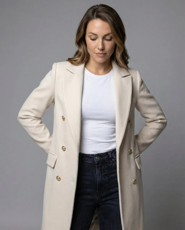 Women's Double-Breasted Long-Sleeve Midi Overcoat