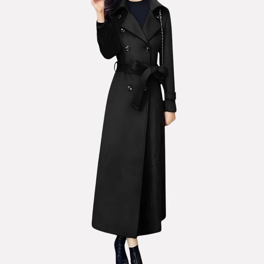 Women's Double-Breasted Trench Coat – Tie Waist Belt