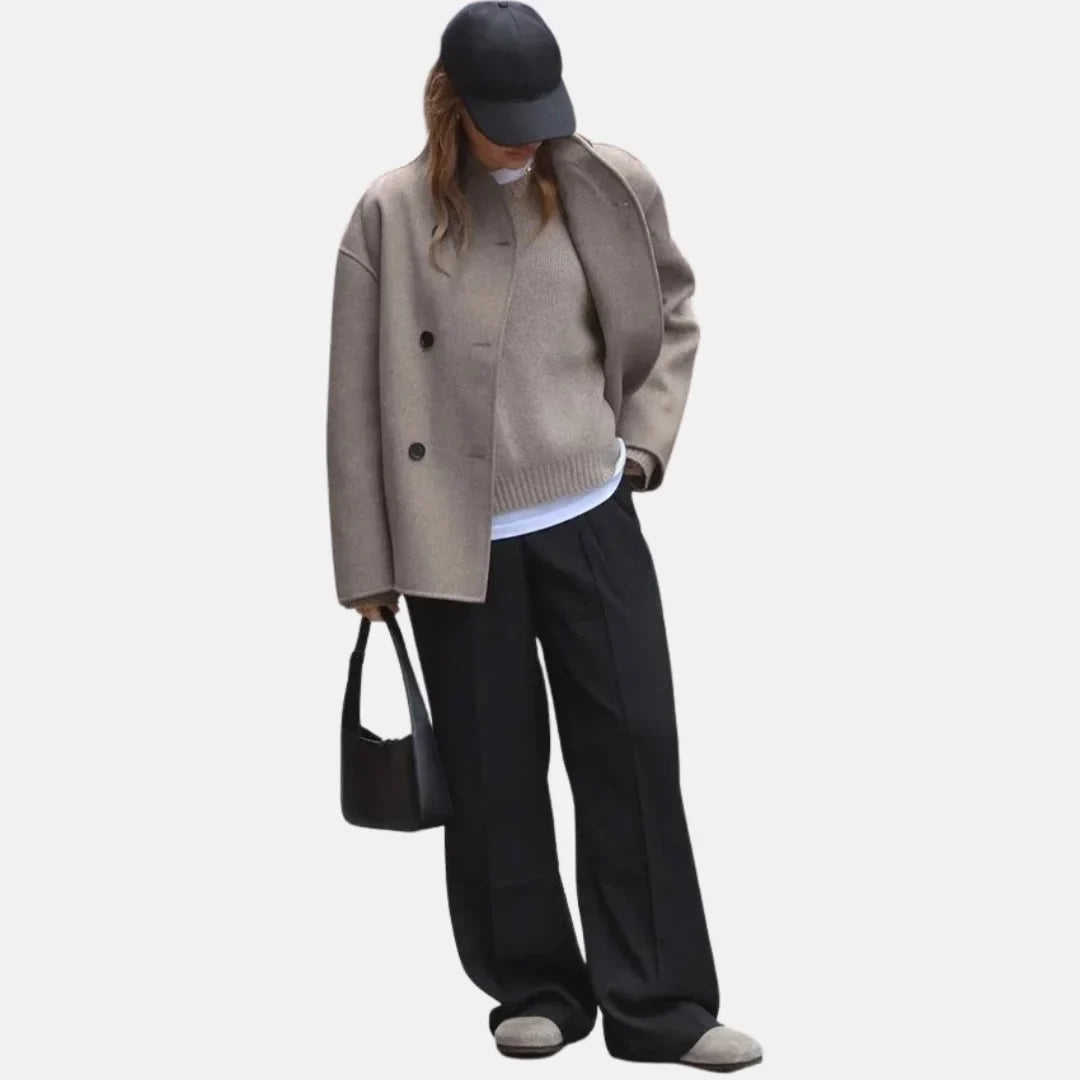 Women's Double-Breasted V-Neck Peacoat