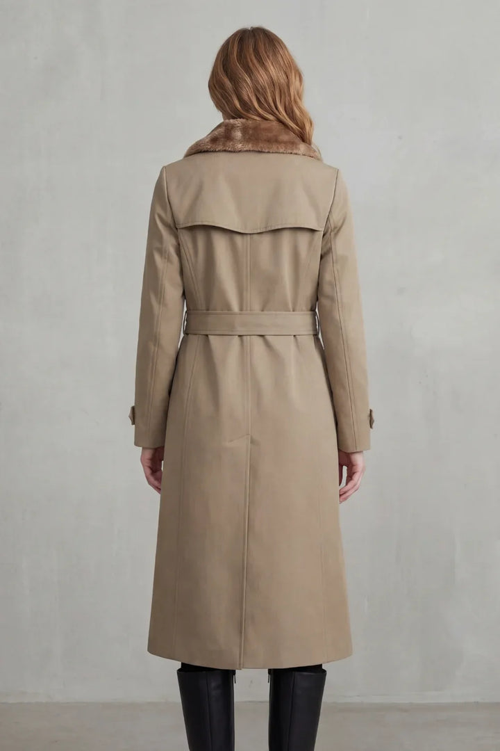Women's Double-Breasted Faux Fur Lined Winter Trench Coat