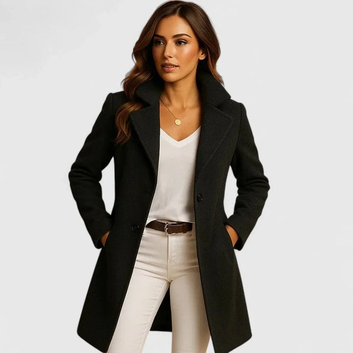 Women's Long Button-Front Notch-Lapel Coat