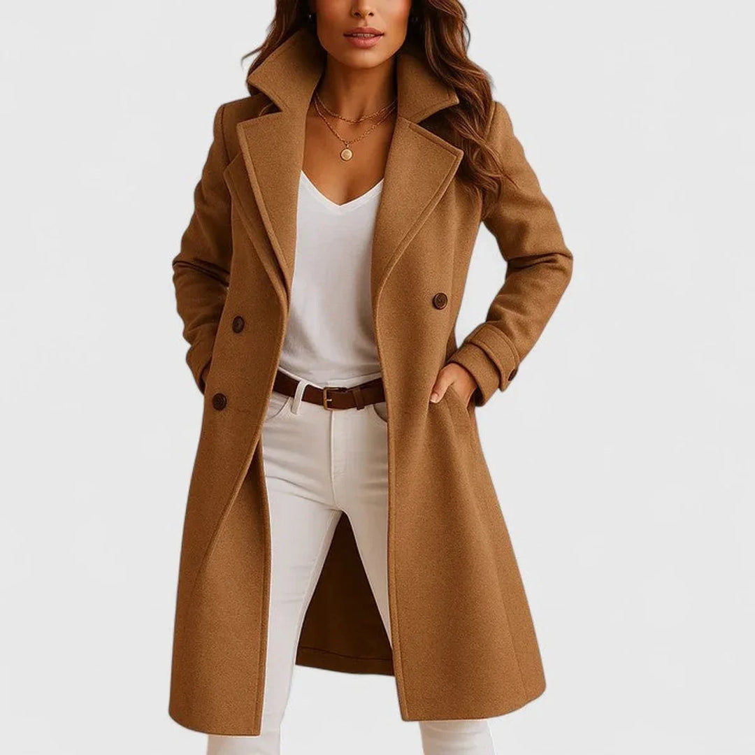 Women's Long Button-Front Notch-Lapel Coat