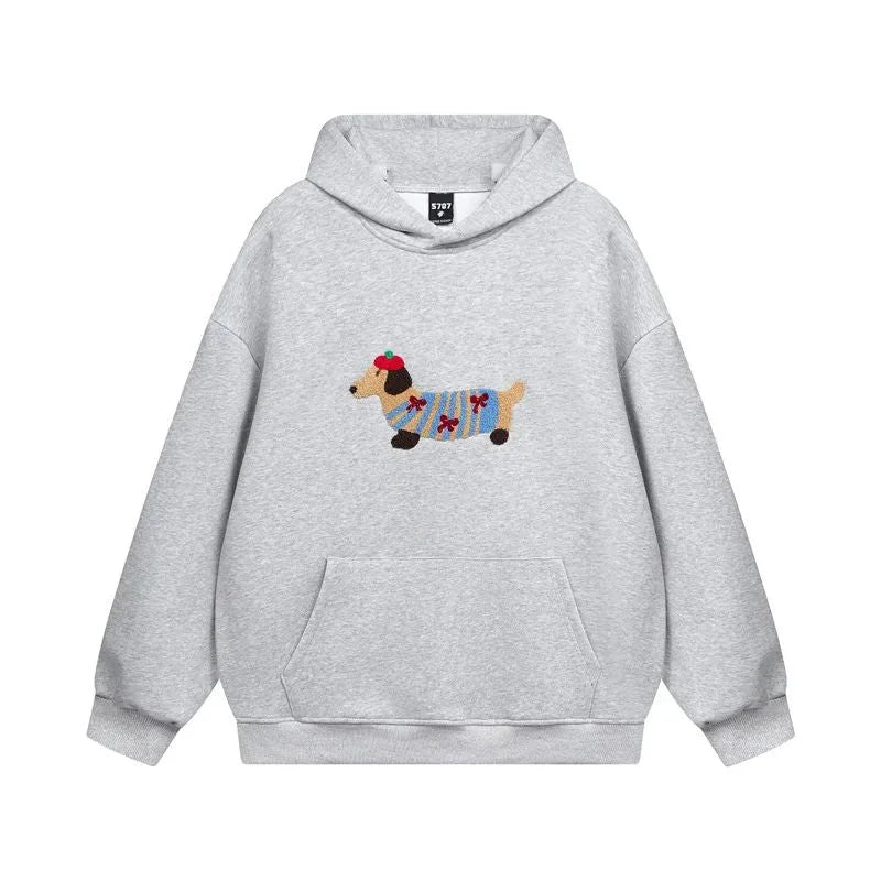 Women's Oversized Hooded Embroidered Dachshund Jumper