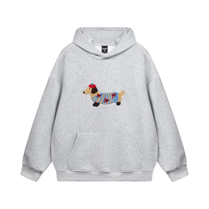 Women's Oversized Hooded Embroidered Dachshund Jumper