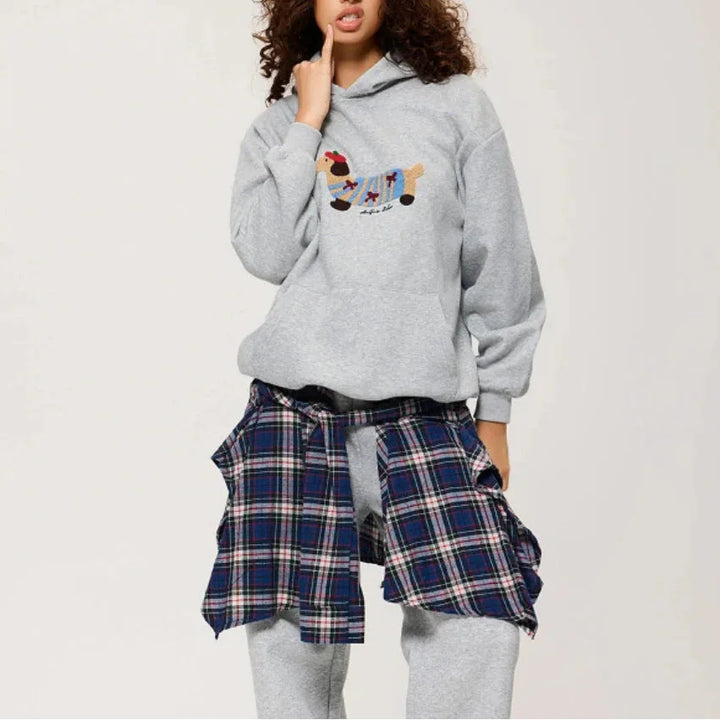 Women's Oversized Hooded Embroidered Dachshund Jumper