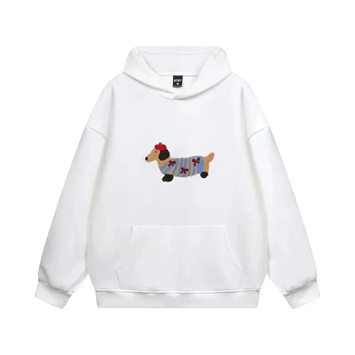 Women's Oversized Hooded Embroidered Dachshund Jumper
