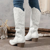 Women's Embroidered Western Faux Leather Knee-High Boots – Side Zipper And Block Heel