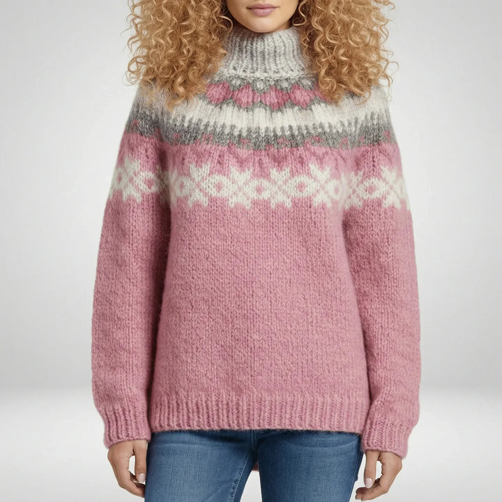 Women's Knitted Jumper Fair Isle Stand Collar Relaxed Fit