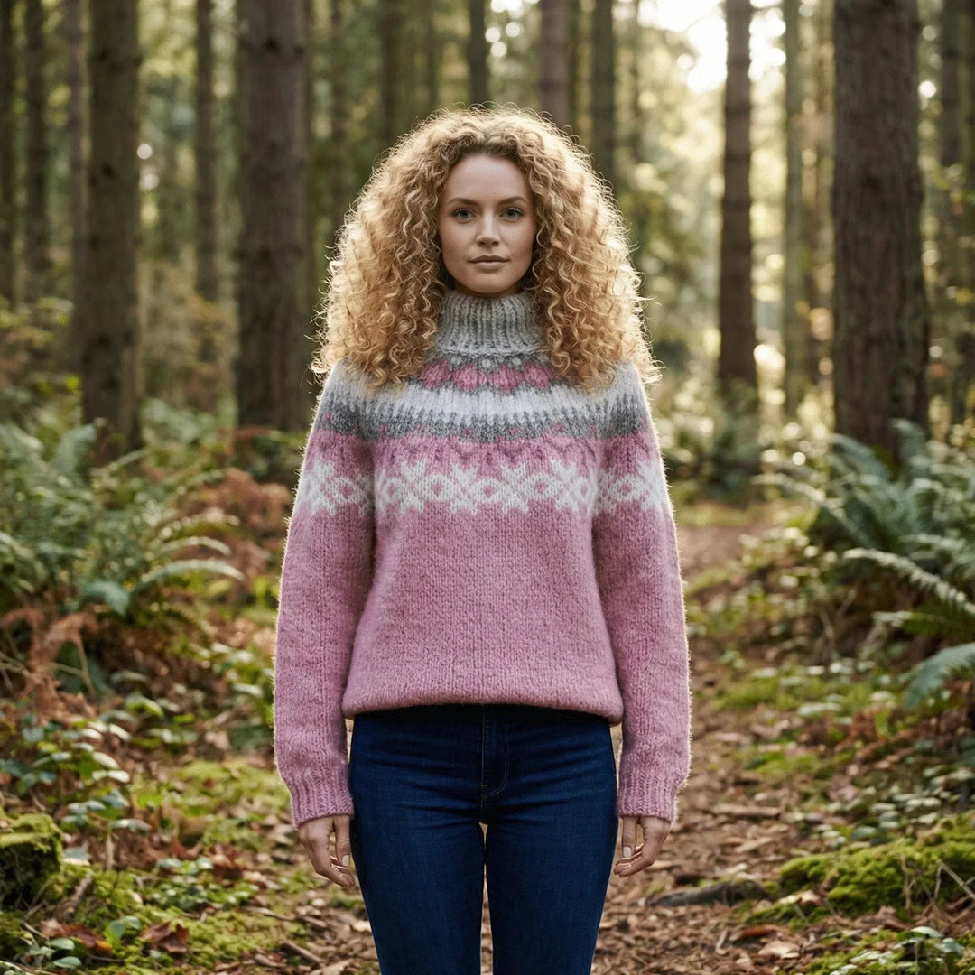 Women's Knitted Jumper Fair Isle Stand Collar Relaxed Fit