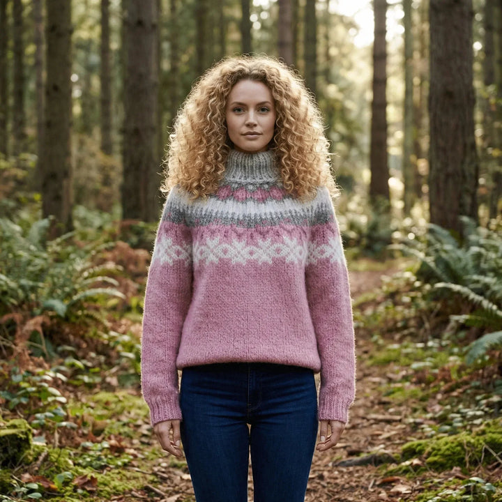 Women's Knitted Jumper Fair Isle Stand Collar Relaxed Fit
