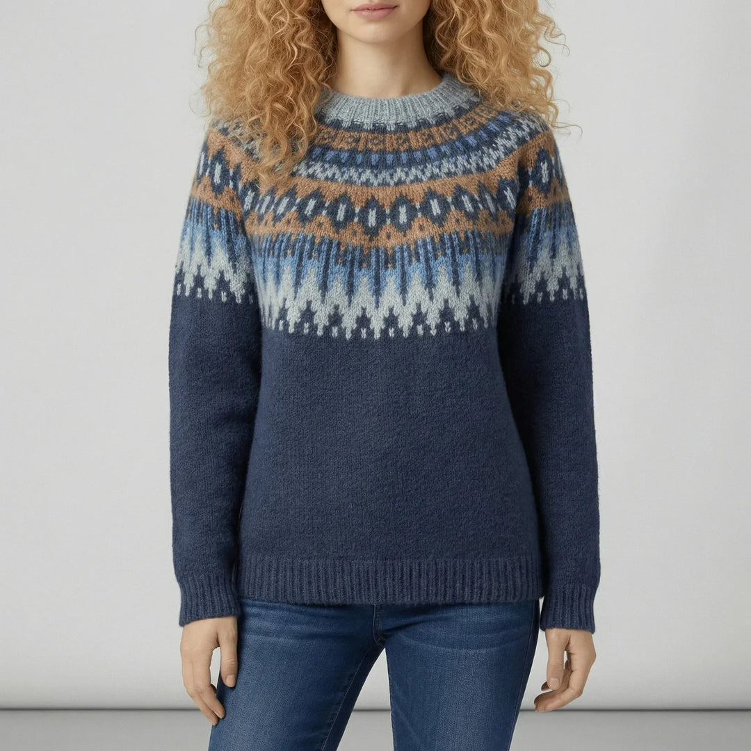 Women's Knitted Jumper Fair Isle Stand Collar Relaxed Fit