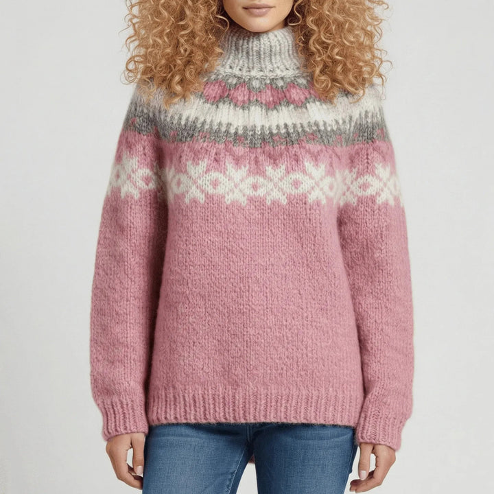 Women's Knitted Jumper Fair Isle Stand Collar Relaxed Fit