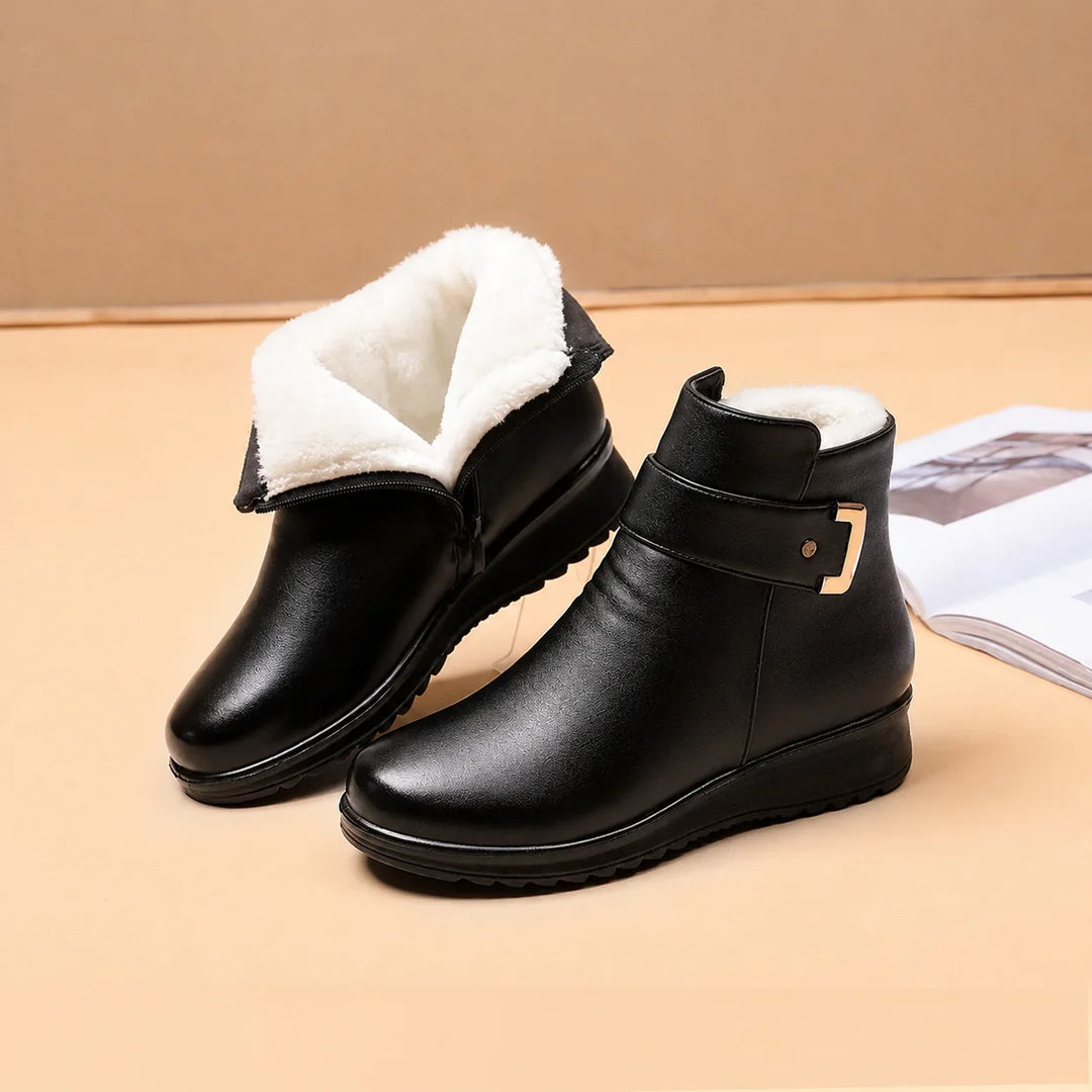 Women's Faux-Leather Faux-Fur-Lined Ankle Boots – Zipper And Buckle
